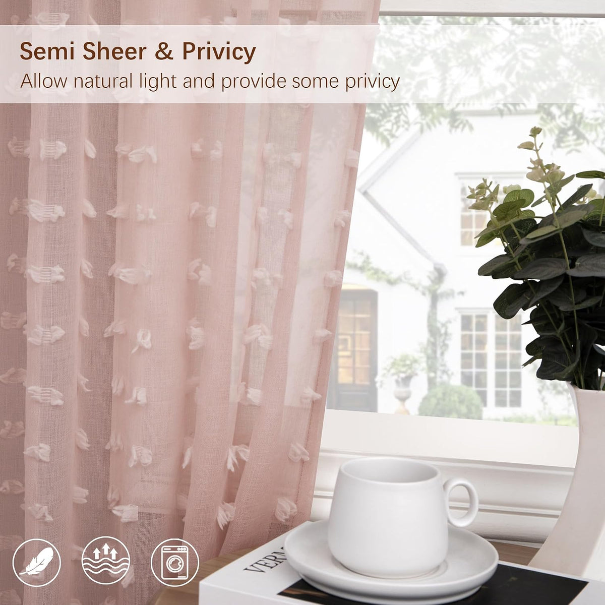 DANCURTON light filtering voile curtains with sunlight