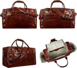 Time Resistance brown leather duffel bag with shoulder strap