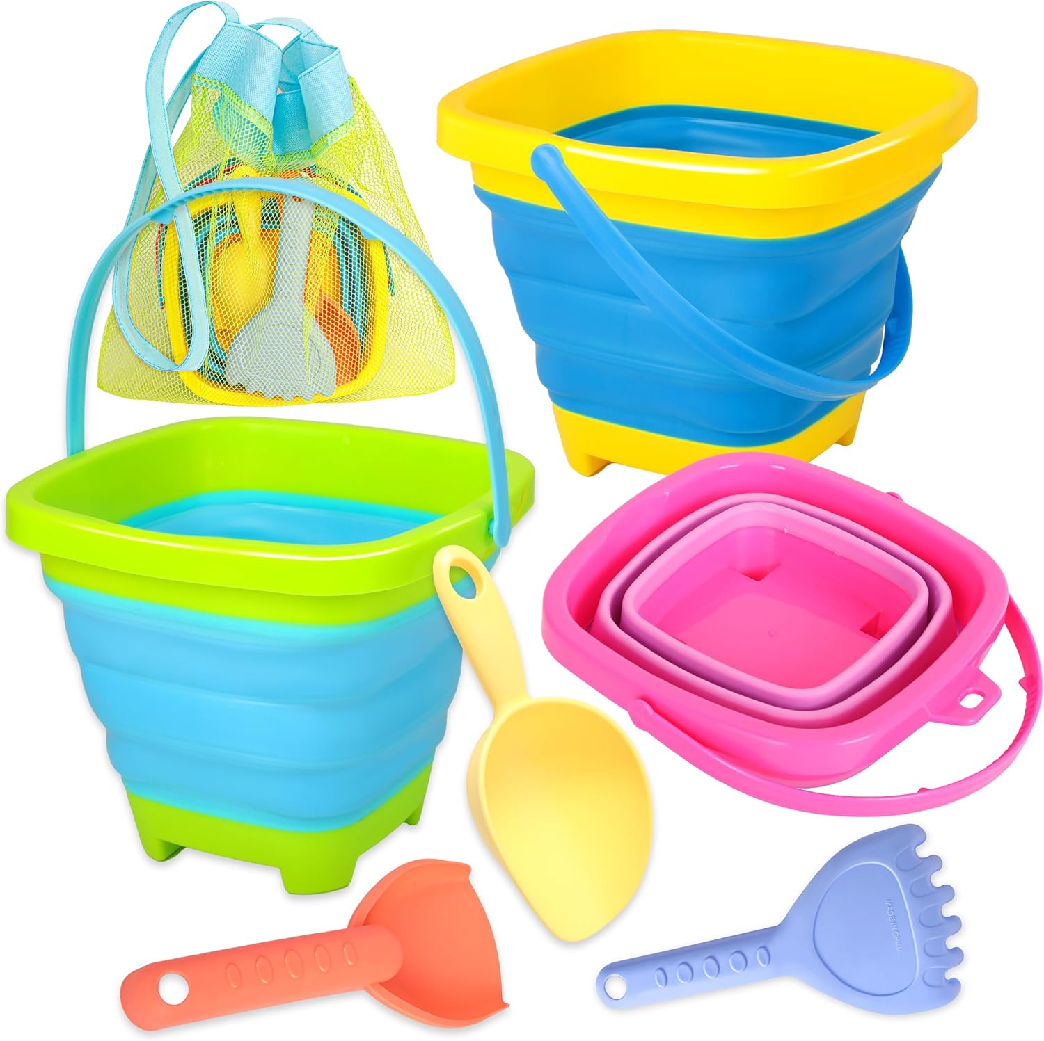 Xgunion collapsible beach sand bucket 3 piece set front view