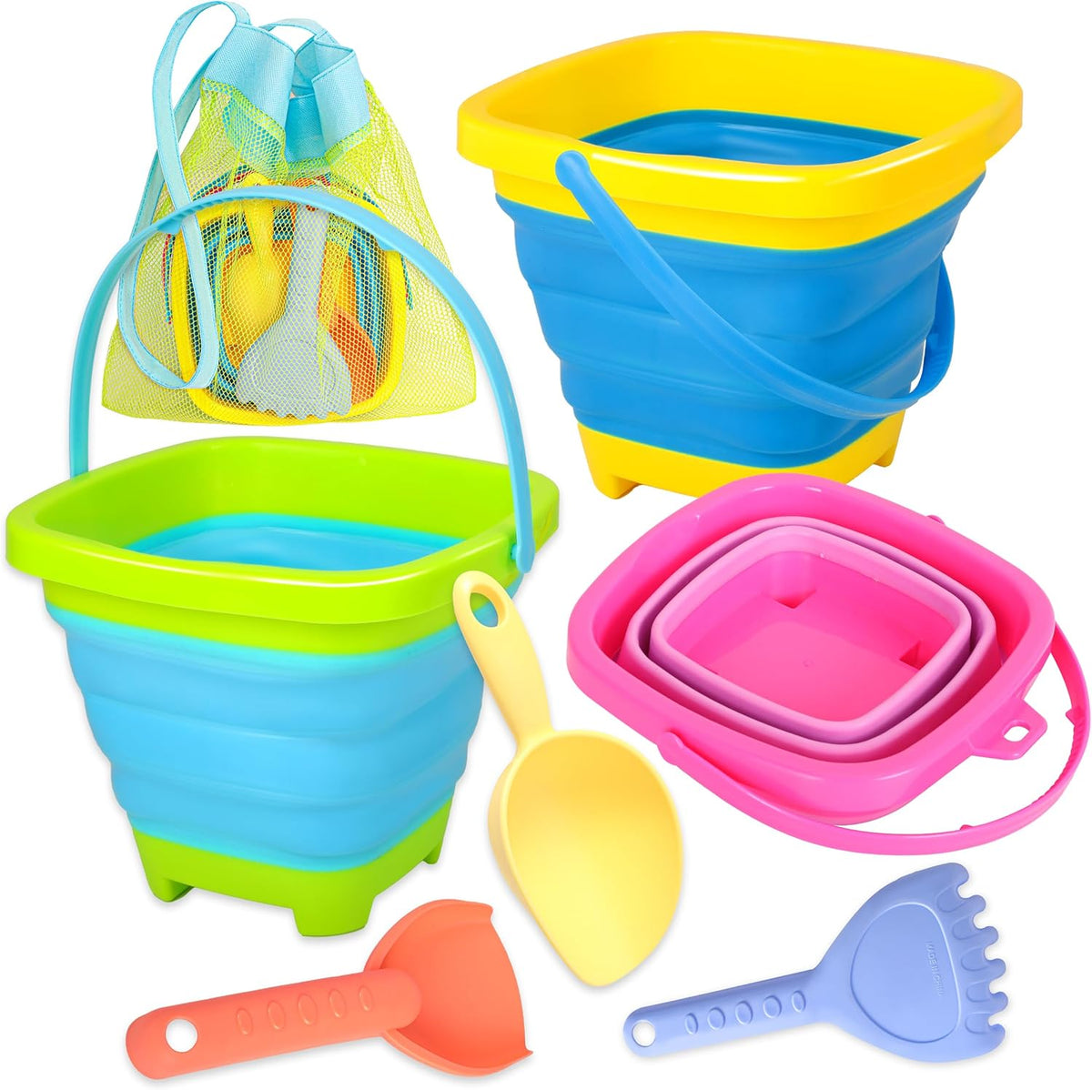 Xgunion collapsible beach sand bucket 3 piece set front view