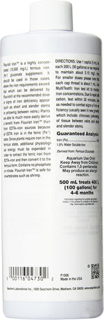 Seachem Flourish Iron 500ml back label usage instructions