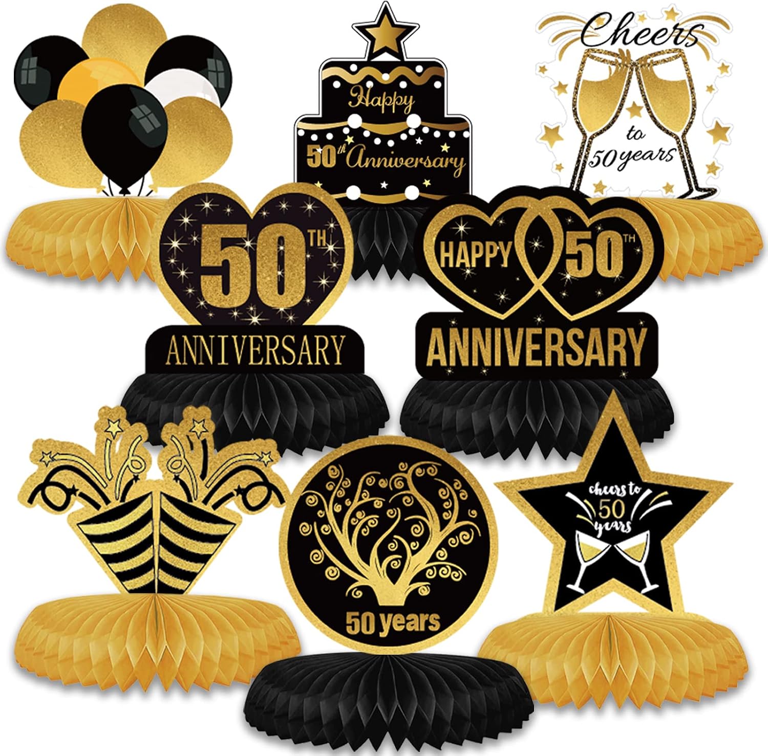 Vicycaty 50th anniversary honeycomb centerpieces front view