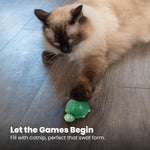 Catstages Wobble Turtle Catnip Diffuser lifestyle action shot with cat