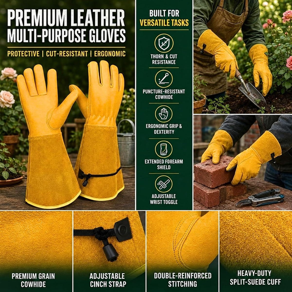ITC thorn proof garden gloves showcasing long sleeves
