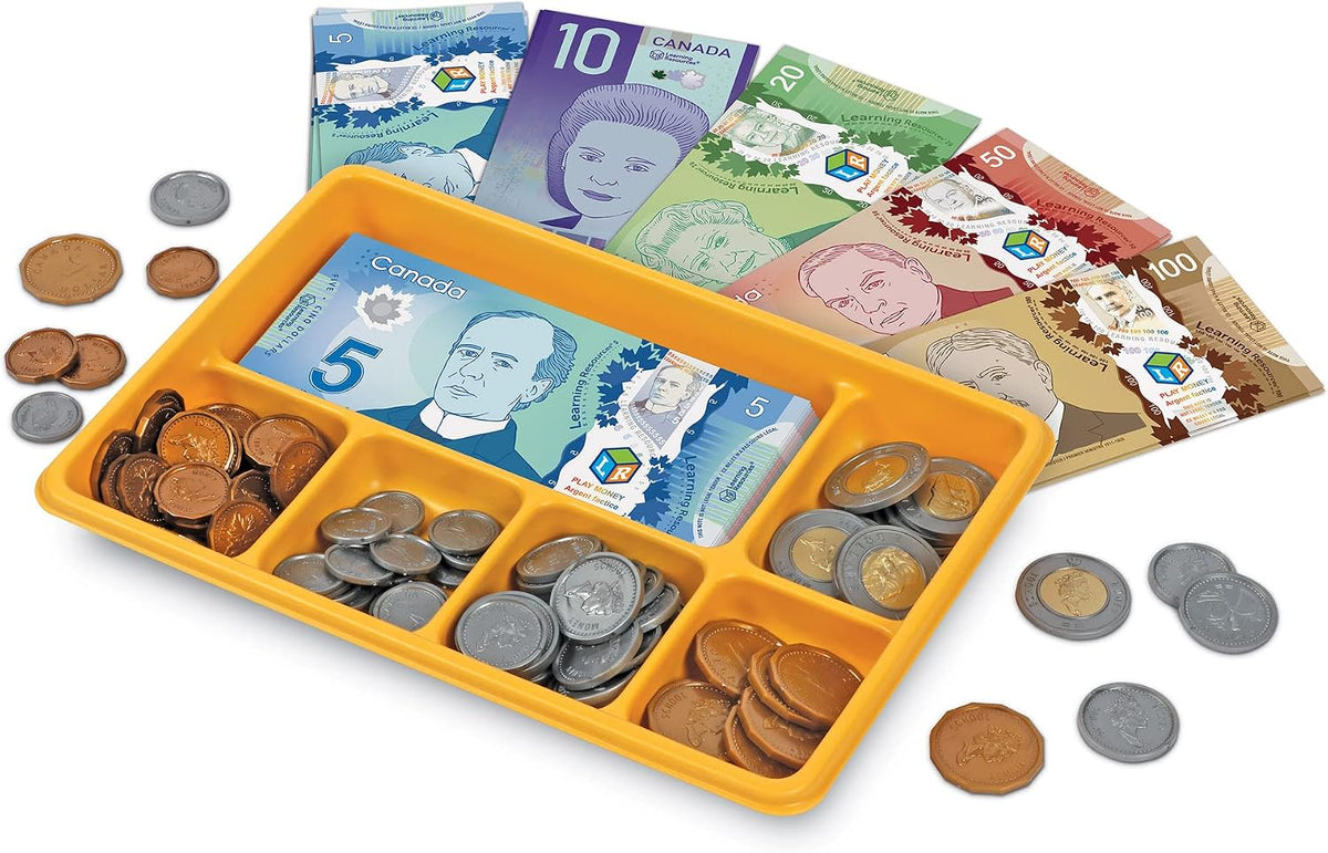 Learning Resources educational play money set storage tray layout