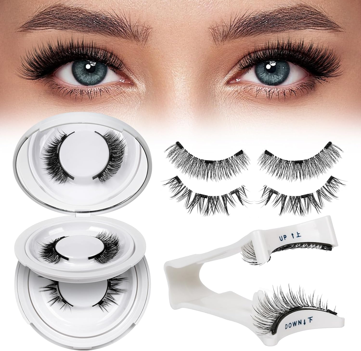 QUEWEL Magnetic Eyelashes 2 Pair Reusable Magnetic Eyelashes with Applicator No Glue Needed Eyelashes Cat Eye Natural Look Lash Clusters Kit Easy to Wear and Remove(A09) - Image 1