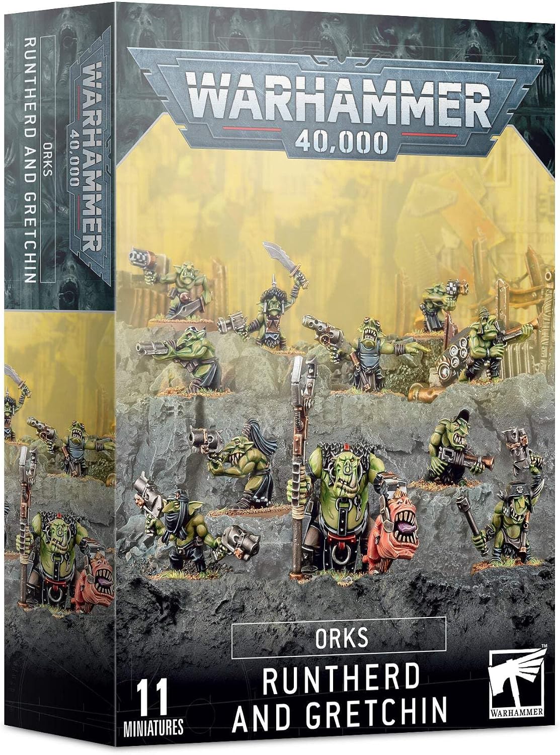 Games Workshop Orks Runtherd and Gretchin front view tabletop miniatures box