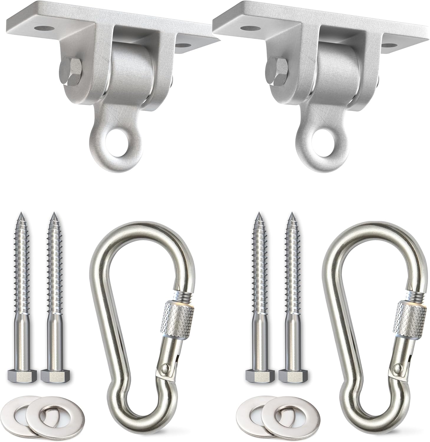 Jungle Gym Kingdom heavy duty swing hangers front view showing silver iron brackets for playground setups.
