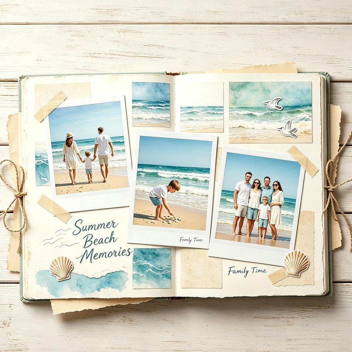 Blue sea waves aesthetic collage background paper