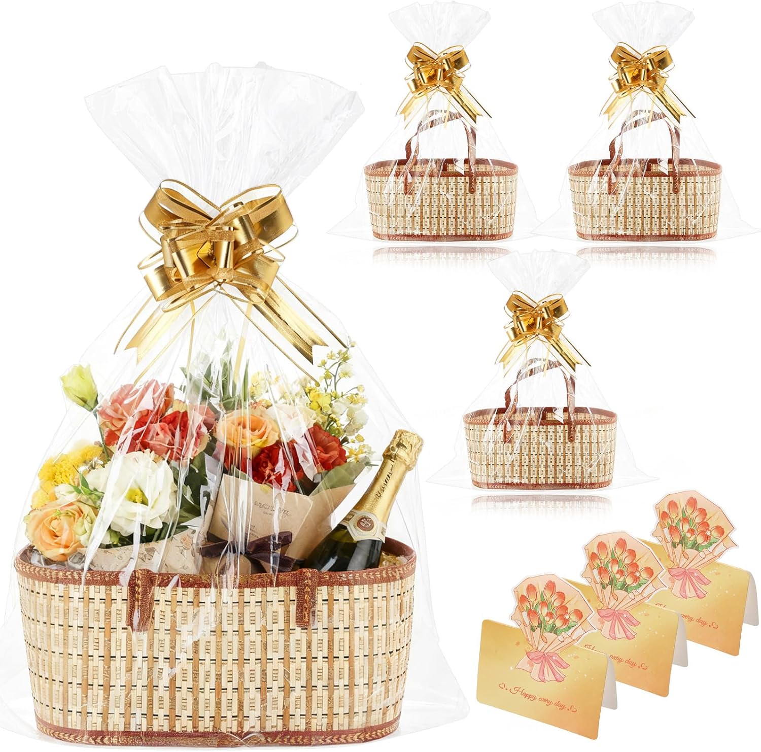 KEVTVEK bamboo gift basket kit showing the empty woven base with handles from a front view angle.