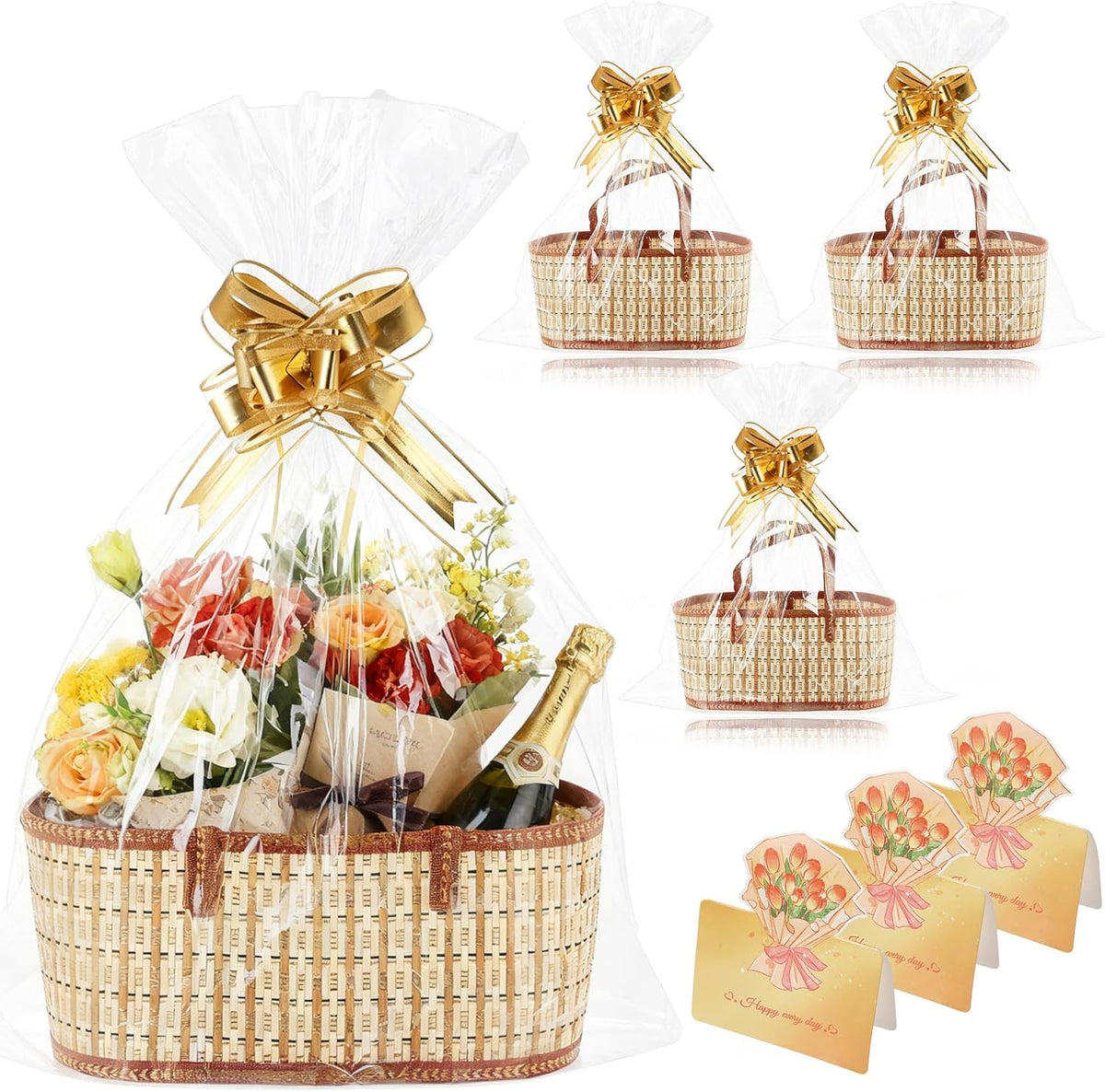 KEVTVEK bamboo gift basket kit showing the empty woven base with handles from a front view angle.