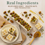 Authentic European style torrone brittle with wildflower honey closeup