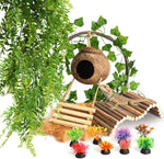 14Pcs Reptile Plants Bridge Vines Leopard Gecko Coconut Hut Crested Gecko Tank Accessories Lizard Coco Den with Ladder for Lizard, Chameleon Cage, Snakes, Hermit Crab - Image 1