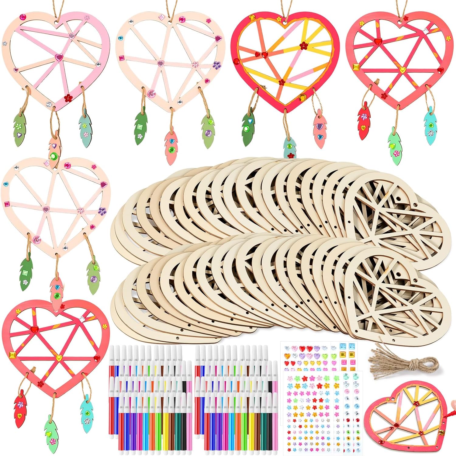 Blueweenly 48 piece heart wind chime crafts kit front view