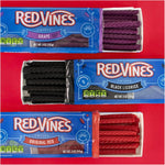 Red Vines grape flavor snack bags arranged for movie night sharing