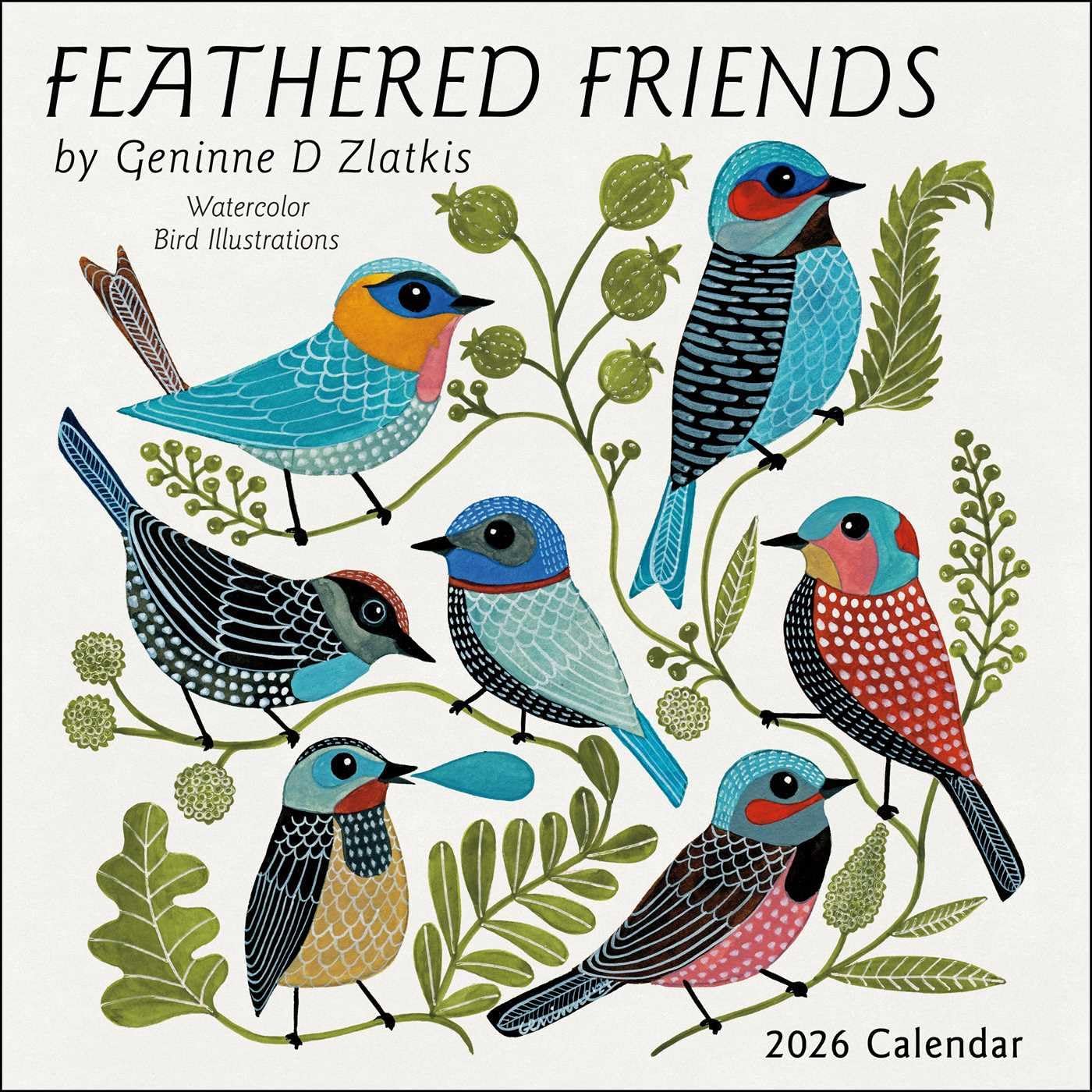 Feathered Friends 2026 Wall Calendar: Watercolor Bird Illustrations - Image 1