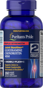 Puritans Pride Triple Strength Glucosamine, Chondroitin & MSM Joint Soother-180 Caplets - Image 1