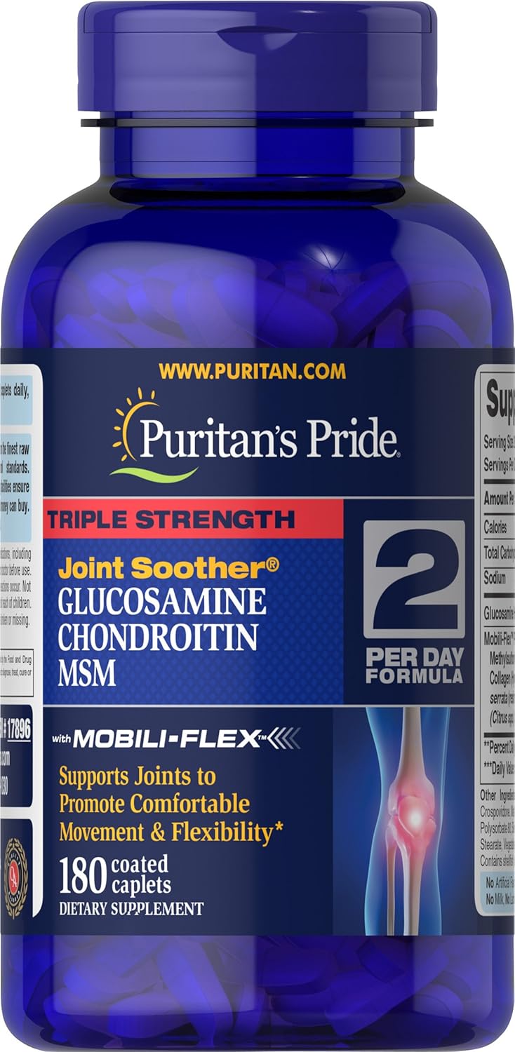 Puritans Pride Triple Strength Glucosamine, Chondroitin & MSM Joint Soother-180 Caplets - Image 1