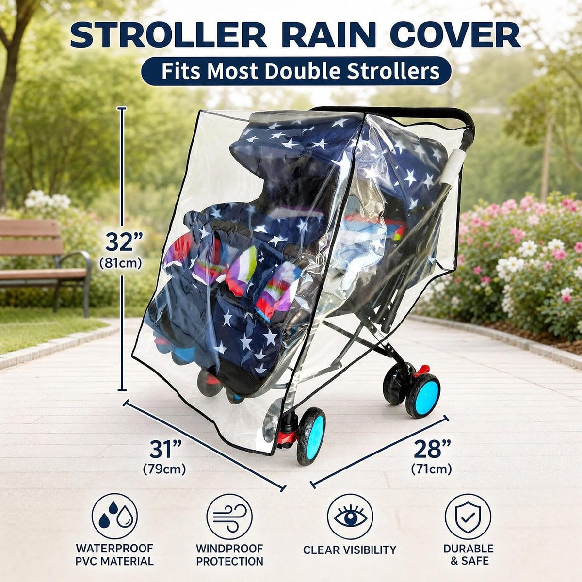 HSJH side by side stroller rain shield side ventilation