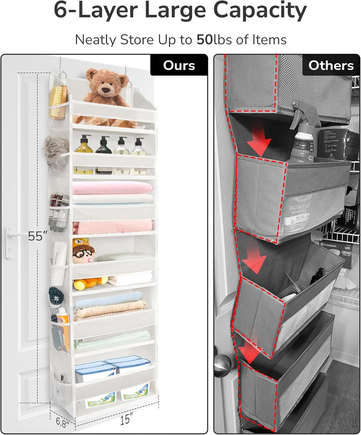 Beige door hanging storage organizer displaying side mesh pockets