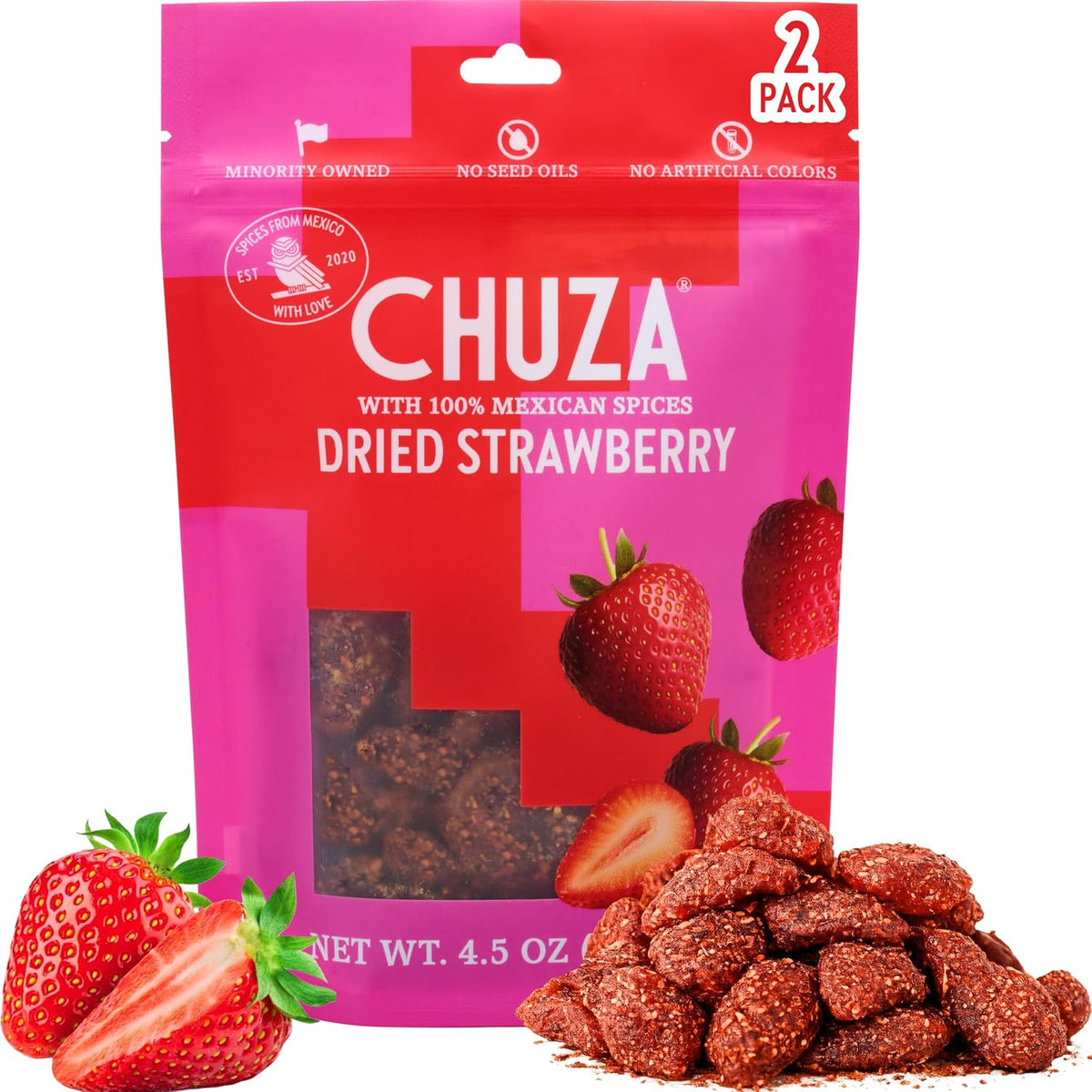 Chuza Spicy Dried Strawberry Snacks 4.5 Ounce front view