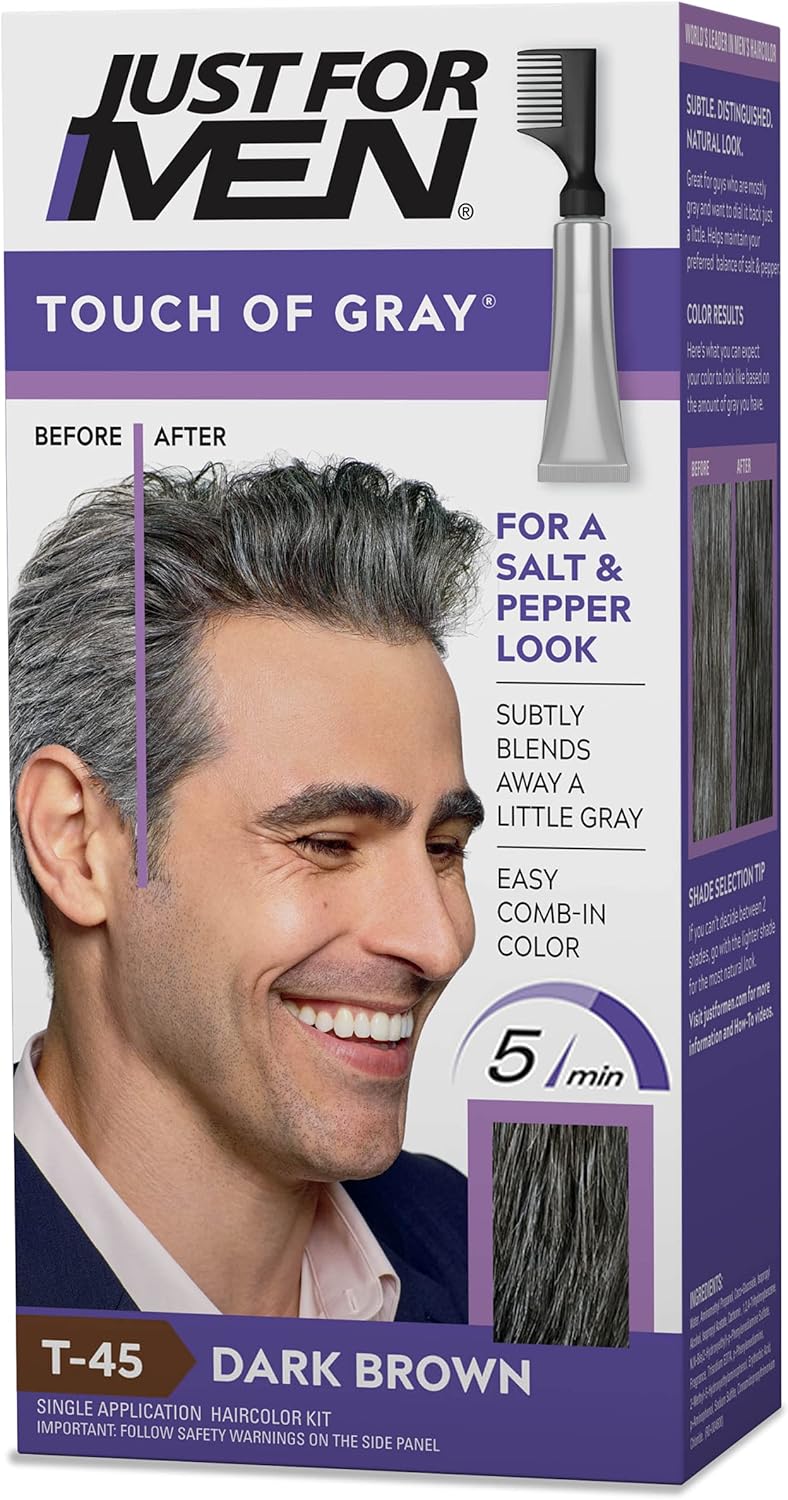 Just For Men Touch of Gray Dark Brown T-45 hair color box front view