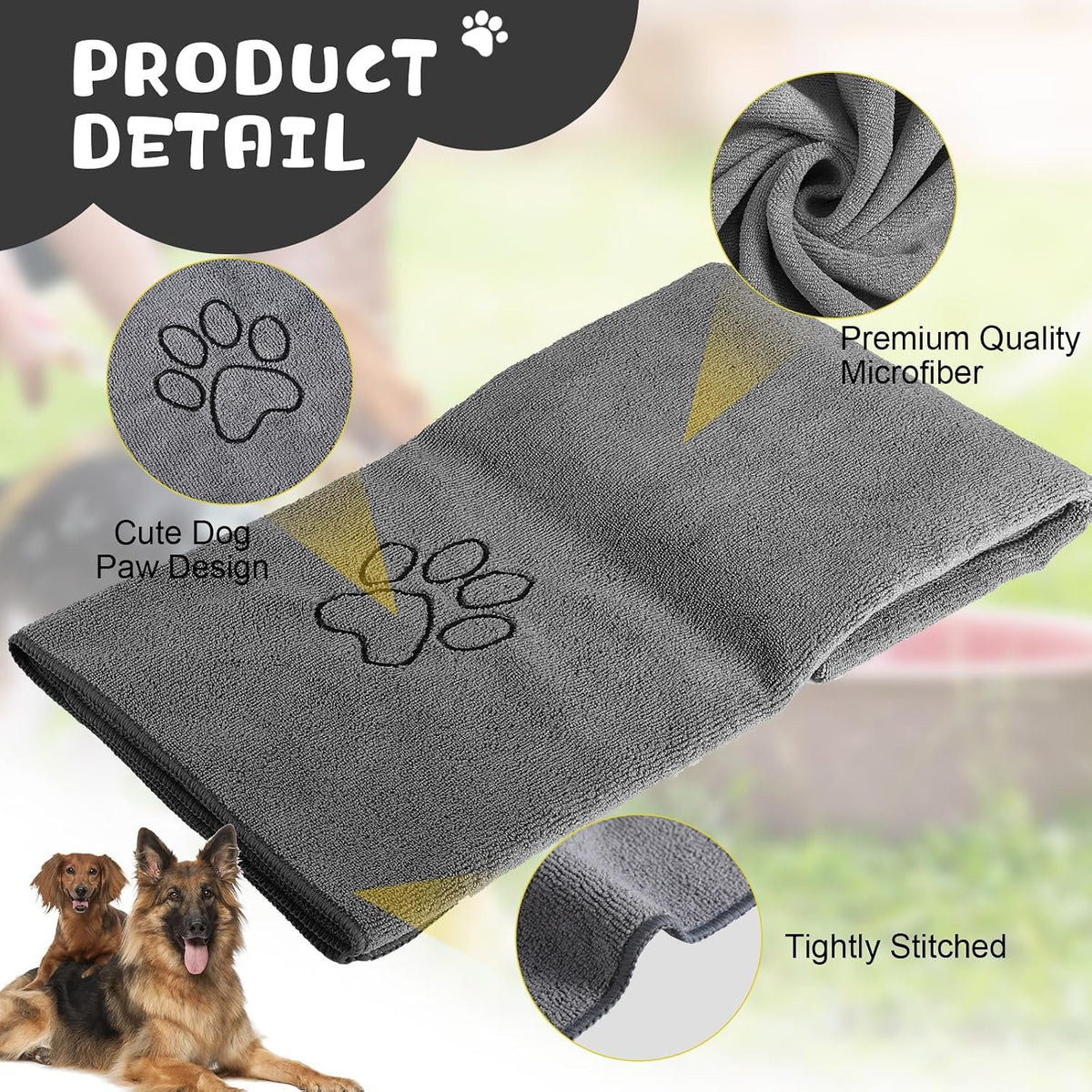 Chumia microfiber grooming towel shown in gray and black colors.
