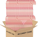 Bulk pack of seventy-two full-size peppermint candy canes displayed as festive Christmas tree ornaments.