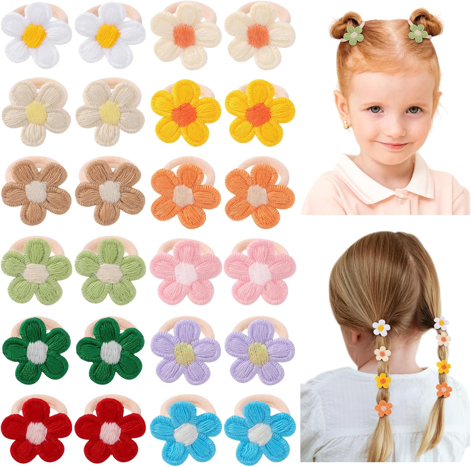 ILamourCar Jollybows flower toddler hair ties front view showing twenty four colorful pieces