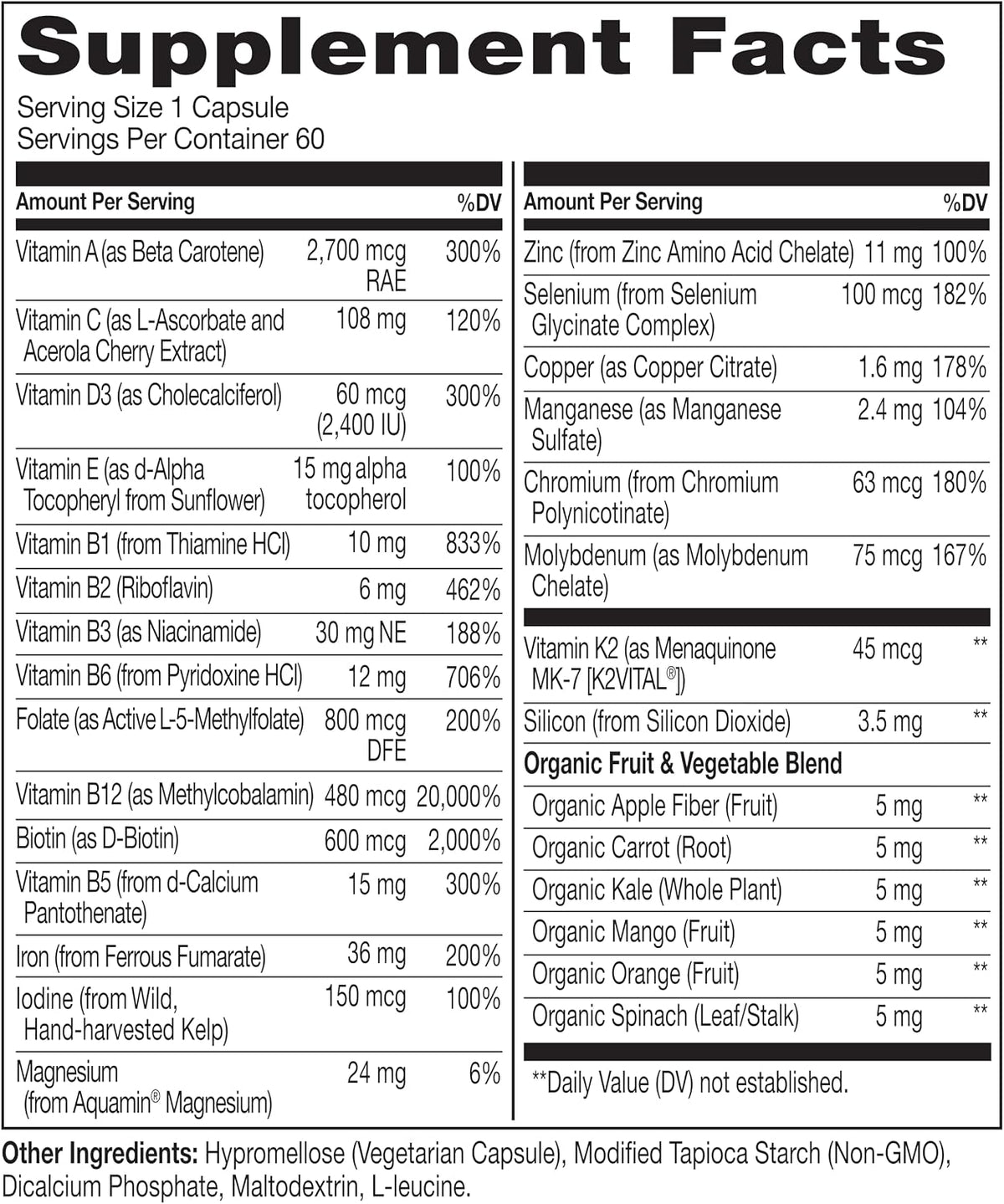 Naturelo Bariatric Multivitamin capsule size and vegetarian formulation display