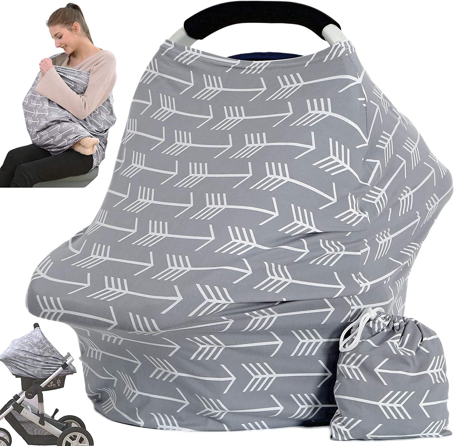 Hicoco multi use baby car seat canopy in classical arrows pattern front view