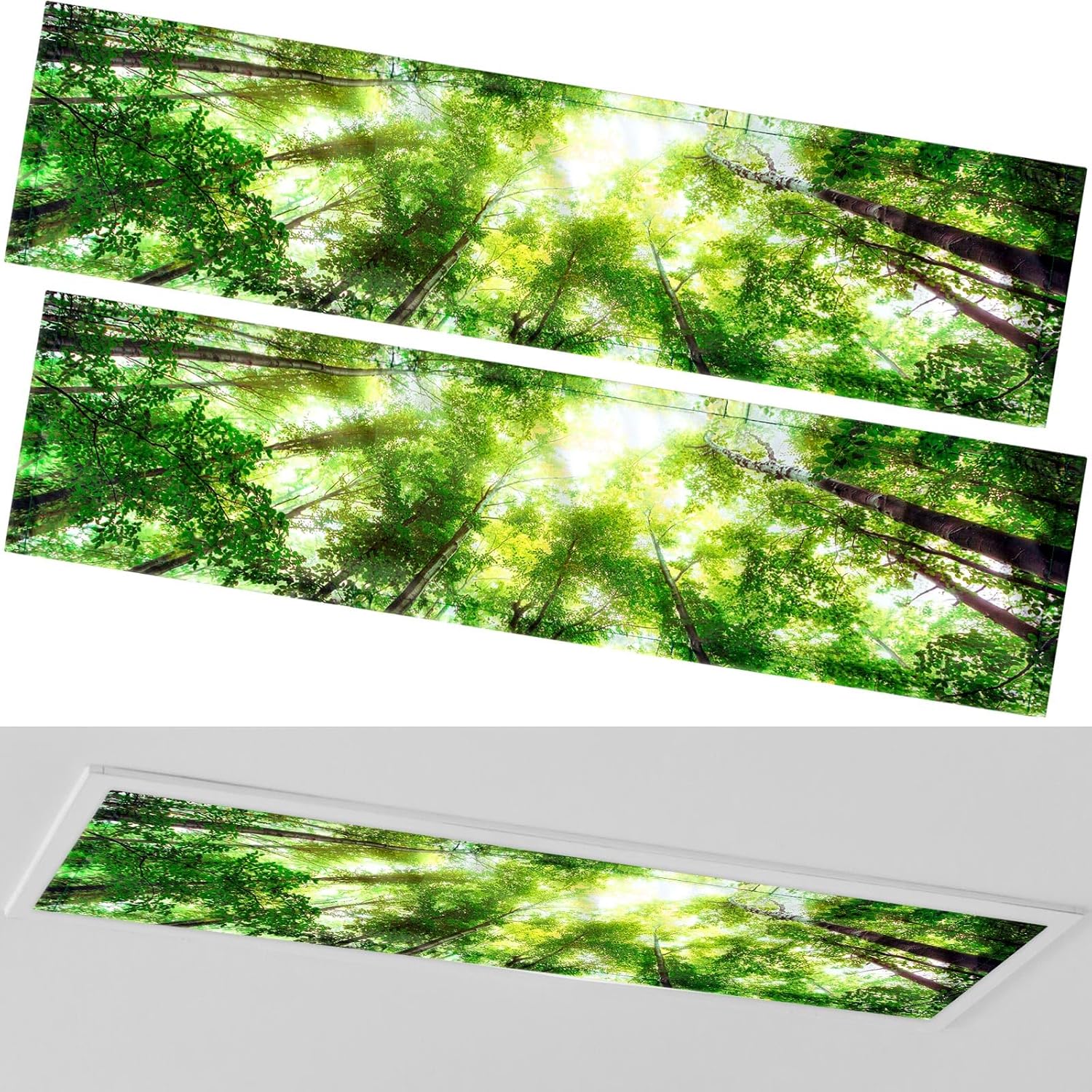 Wowangce magnetic fluorescent light covers front view showing forest style design for classrooms.