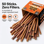 Fang and Claw single ingredient beef chews for aggressive chewers displayed outside the packaging box.