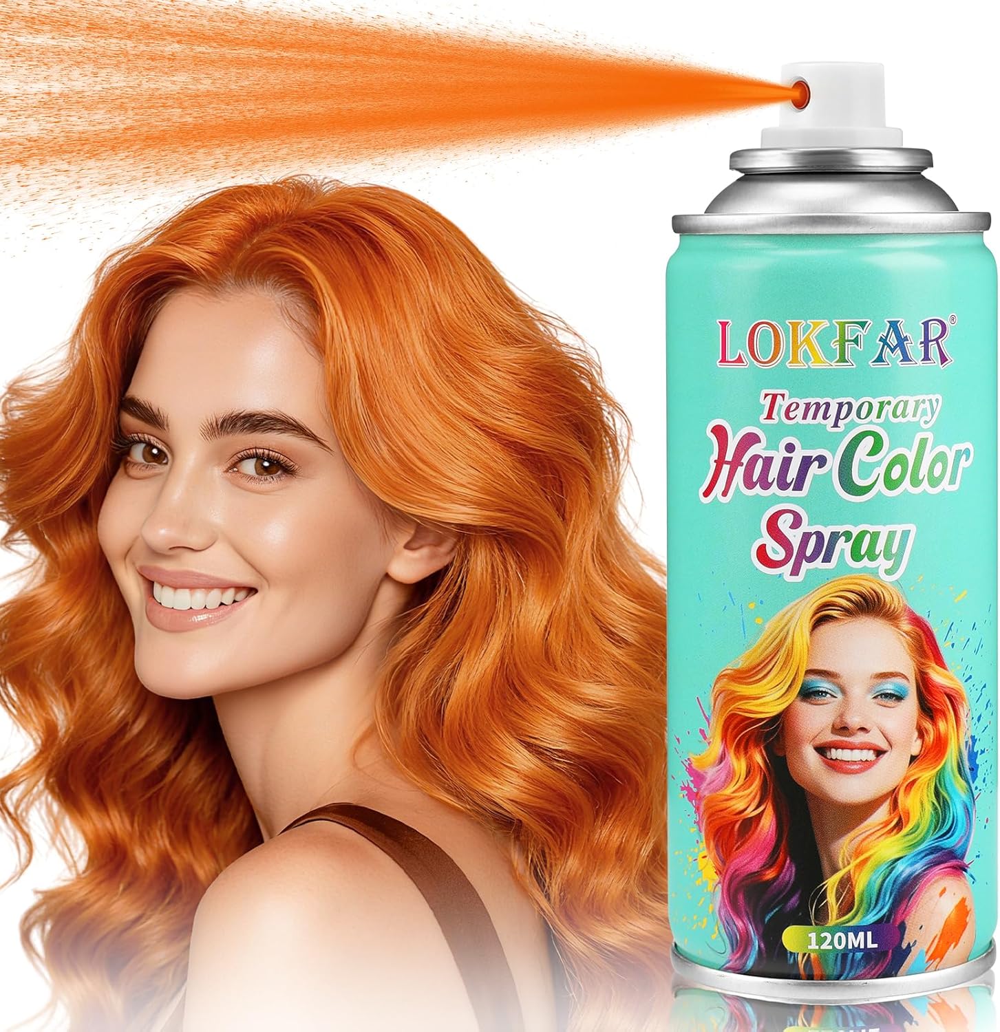 BEFIVECOK temporary hair color spray copper orange front view for instant hair styling
