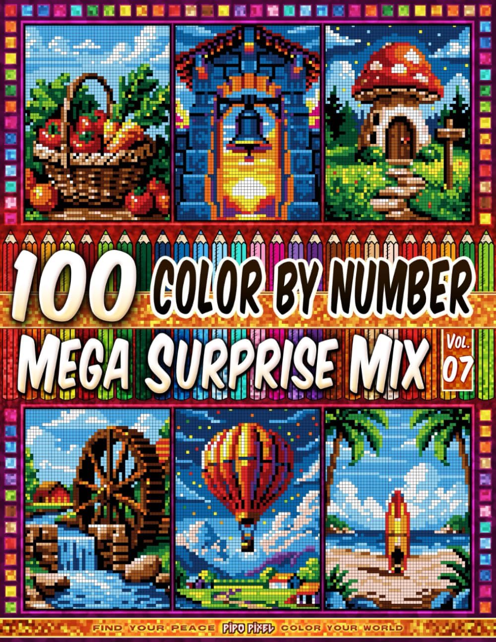 100 Color by Number - Mega Surprise Mix - Vol. 07: 100 Designs in Pixel Art - Relaxing Adult Patterns For Calm Creative Time - Image 1