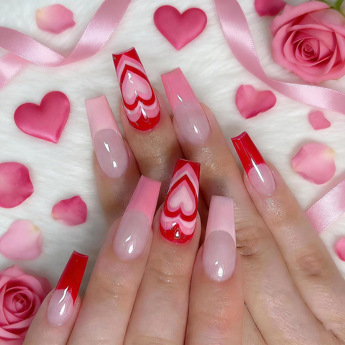 BABALAL Coffin Press on Nails Long False Nails Blue Swirl Fake Nails Ballerina Acrylic Nails 24Pcs Glossy Manicure Stick on for Women and Girls - Image 9
