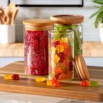Authentic imported Black Forest gummy bears bag standing upright in a pantry.