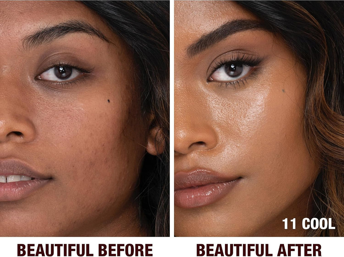 Charlotte Tilbury medium coverage liquid makeup texture swatch on a neutral background