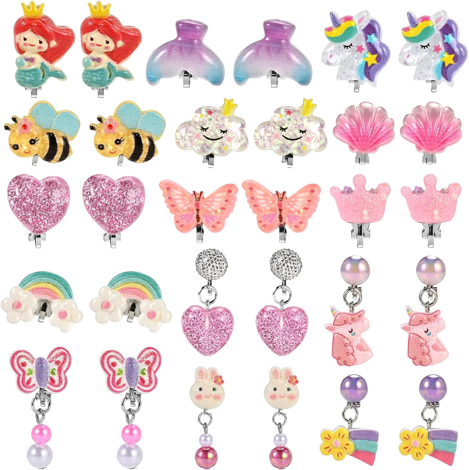 Faburo 15 pairs kids clip on earrings front view