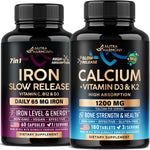 Nutraharmony Iron Capsules And Calcium Tablets front view supplement bottle