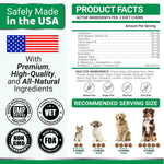 Daily weight based dosage instructions on Yuma's dog allergy treat bottle.
