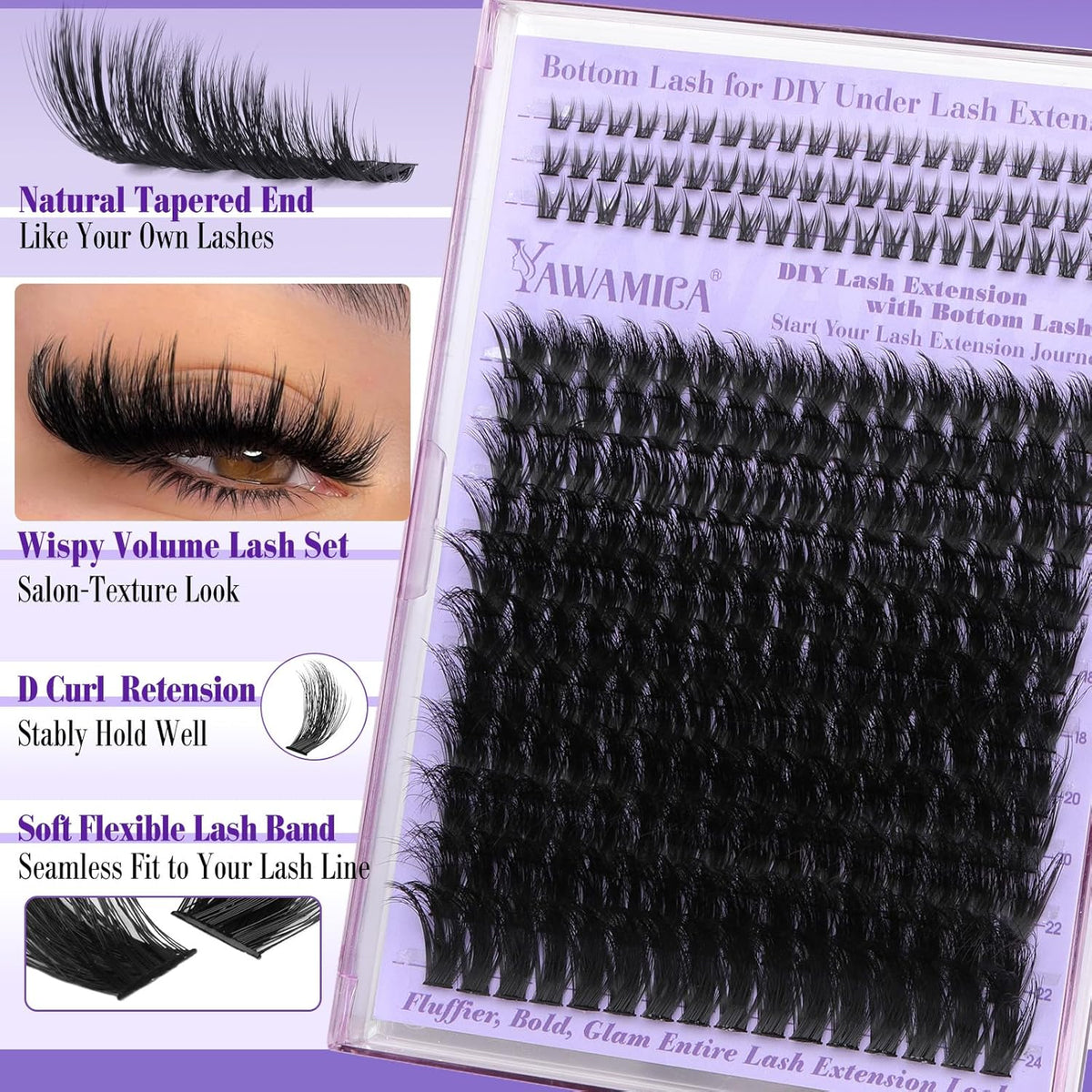 Volume Lash Clusters with Bottom Lashes Wispy Fluffy Eyelash Clusters Manga Lashes Clusters with Spikes 14-24mm Long 260D Thick Cluster Eyelash Extensions D Curl 236pcs Individual Lashes by Yawamica - Image 5