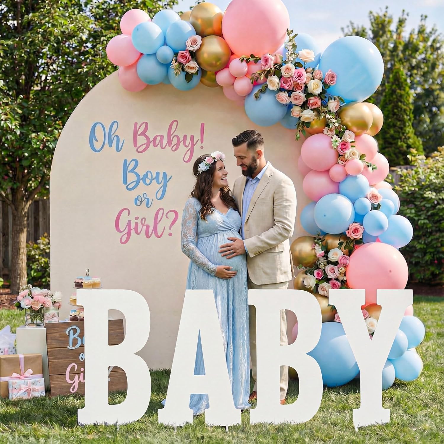 Sliner large baby letters foldable decor front view for gender reveal backdrop
