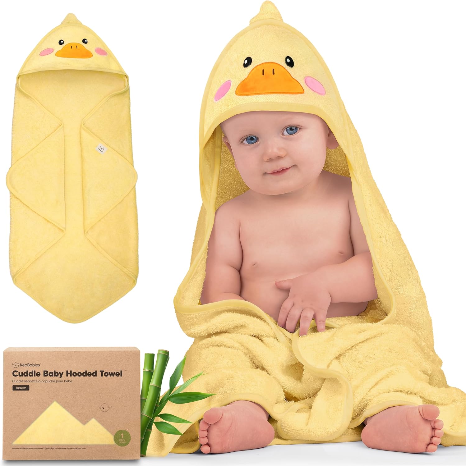 KeaBabies hooded baby towel duck design front view