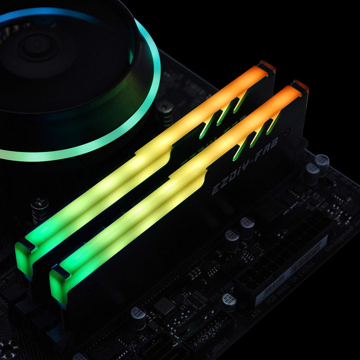 EZDIY-FAB ARGB memory cooler connected via 5V 3-pin cable for daisy-chaining