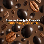 Crunchy dark chocolate coffee candies poured into a serving bowl