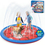 Betheaces non slip splash pad front view showing red and blue outdoor sprinkler design