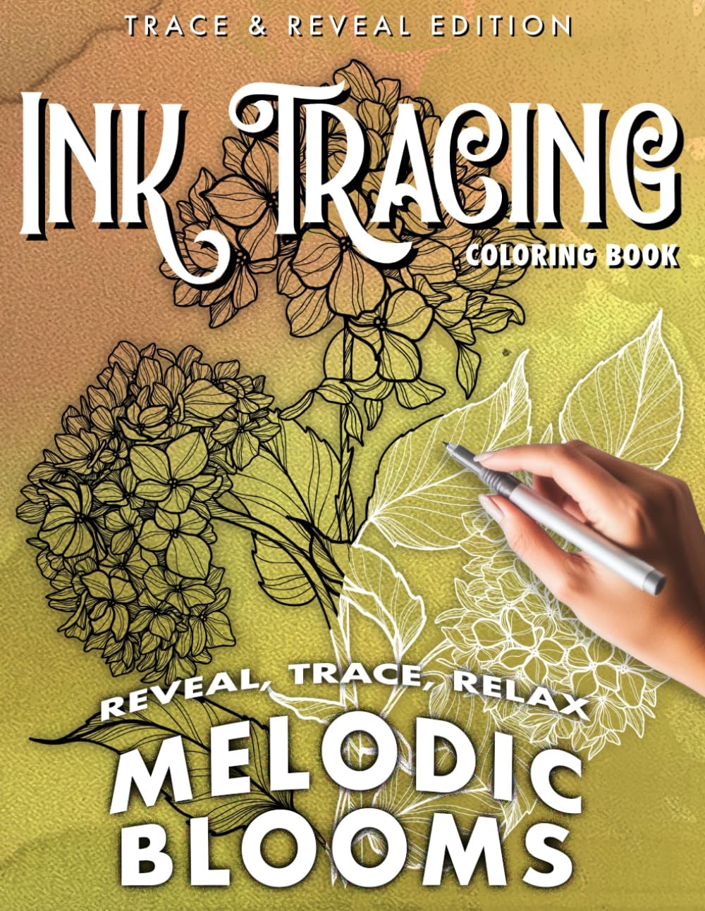 Ink Tracing Coloring Book | Melodic Blooms: Trace flowers with specially curated musical backgrounds designed to enhance relaxation and mindfulness - Image 1