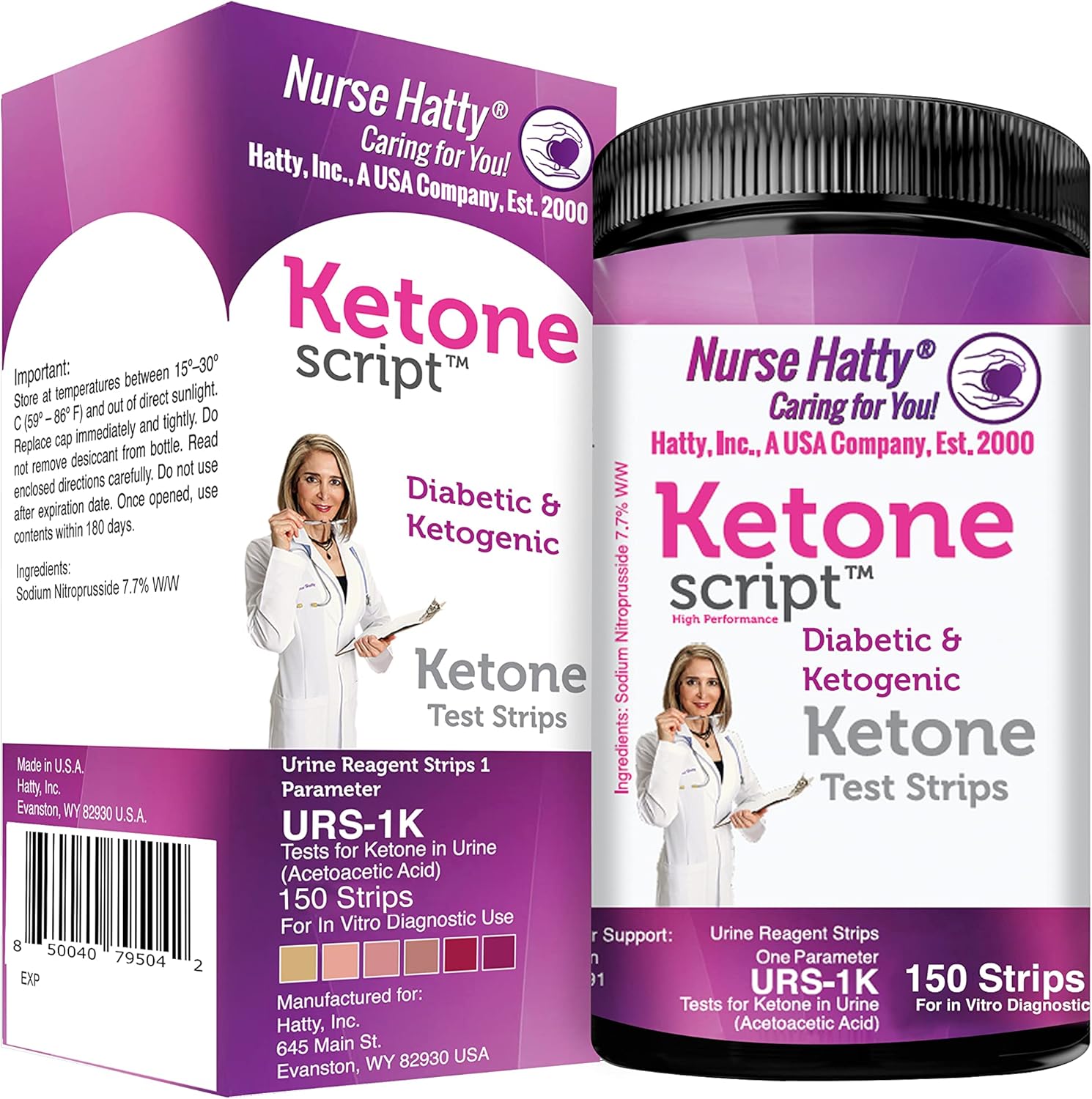 Nurse Hatty 150ct. Diabetic & Ketogenic Urine Test Strips, Great for Standard Ketogenic Diet (SKD) - Long Strips - Image 1