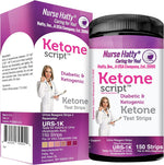 Nurse Hatty Diabetic and Ketogenic Urine Test Strips front view 150 count bottle for ketosis tracking.